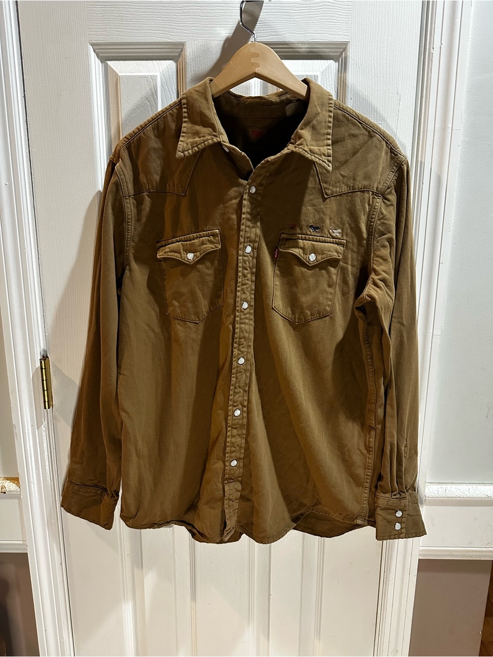 Levi’s Men Brown Western Pearl Snap Embroidered Shirt Fly Fish Lure Large